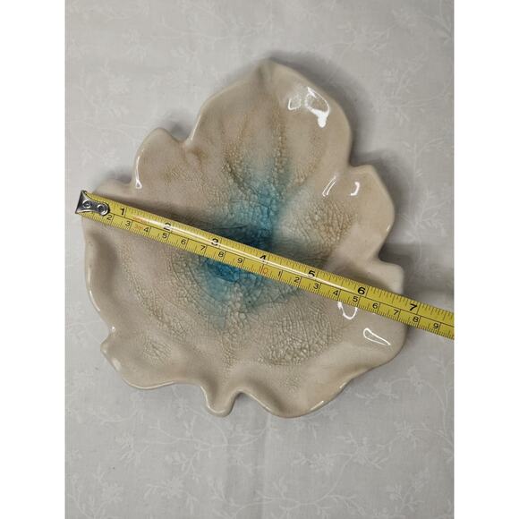 Handmade Ceramic Geode Pottery Trinket Dish Crackled Leaf 7" Dish - Picture 6 of 8